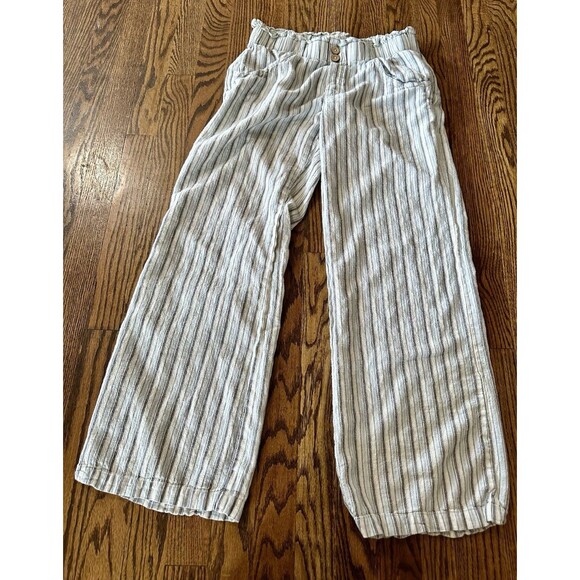 Rewind Wide Leg Stripe Blue White Stripe Linen Blend Elastic Waist Pants Size M - Picture 1 of 9